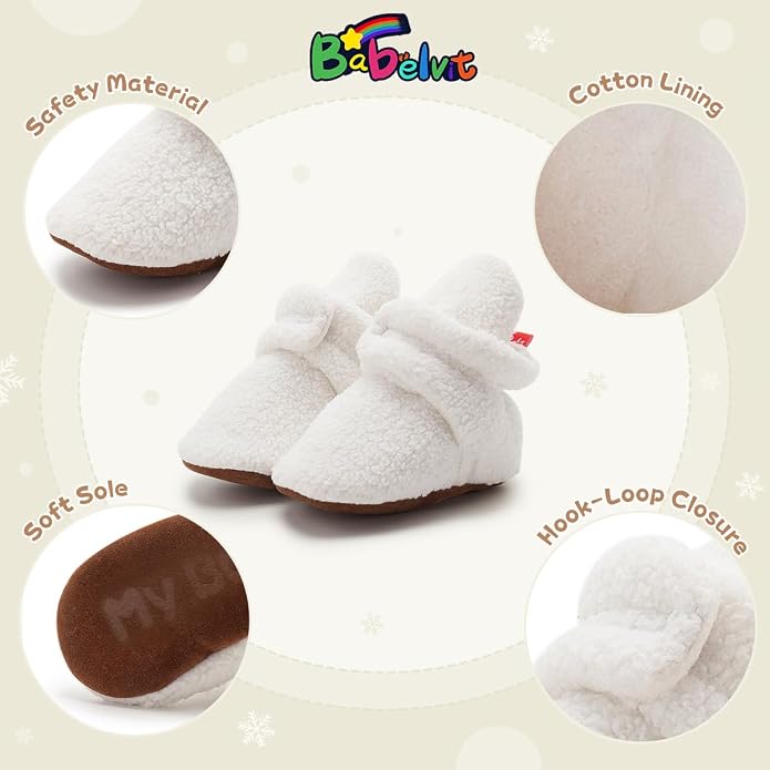 Babelvit Newborn Baby Boy Girl Soft Fleece Booties Stay On Infant Slippers - Image 5
