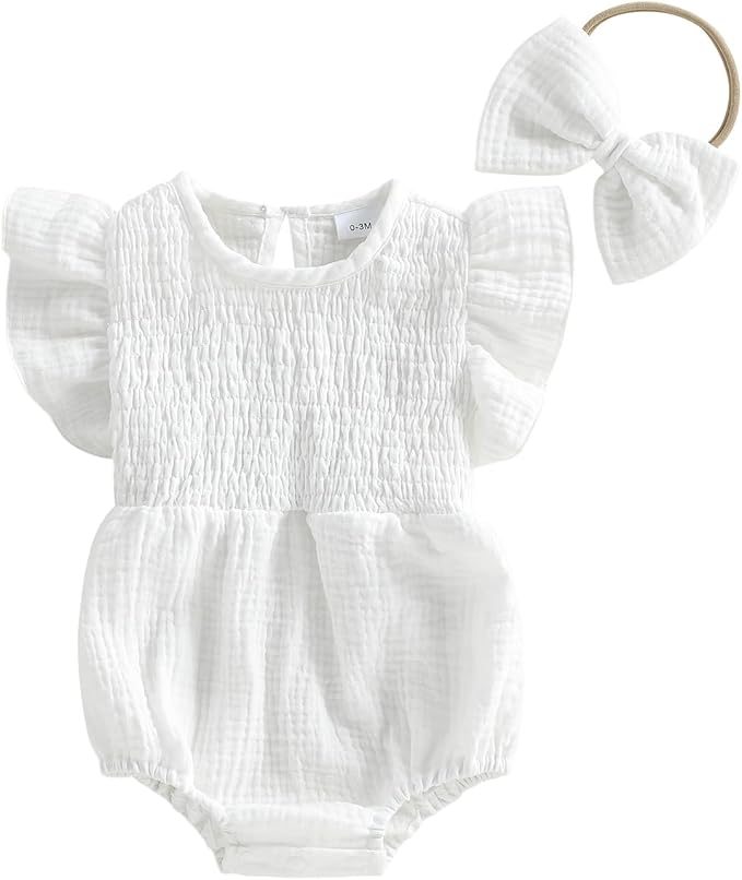 Kavousa Newborn Baby Girl Clothes Summer Bubble Romper Headband Outfit by KAVOUSA
