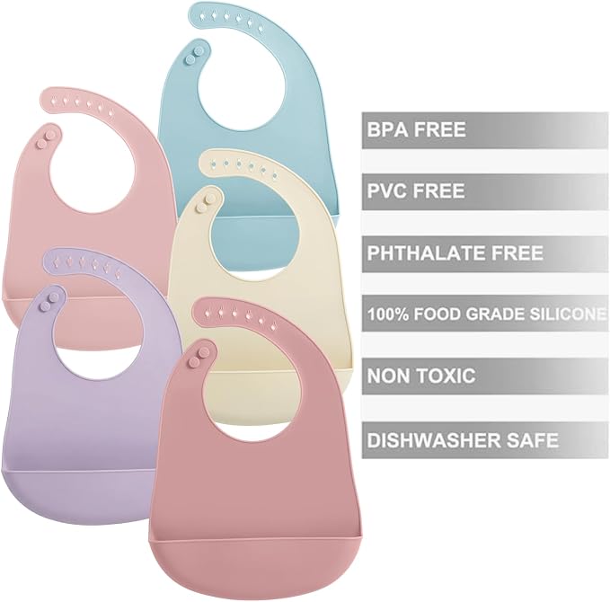 PandaEar 5 Pack Waterproof Silicone Baby Bibs| Super Thin Light Weight Feeding - Image 3