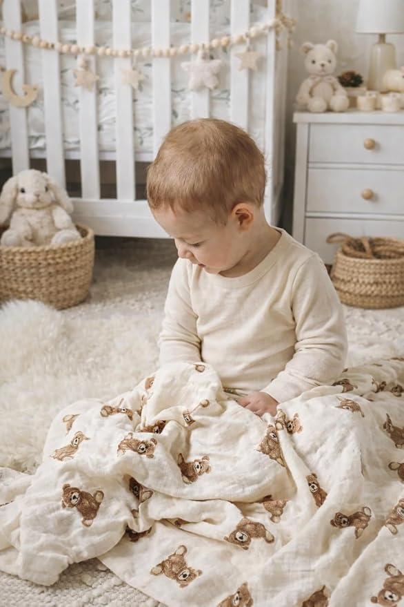 Ali+Oli Teddy Bear Swaddle Blanket, Organic Cotton, 47 x 47 - Image 4