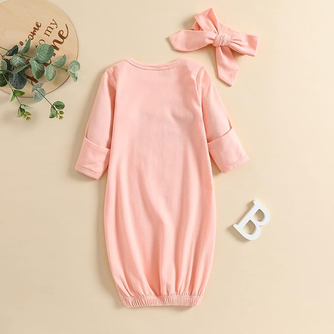 AMAWMW Newborn Baby Girl Little Sister Sleeper Gown Stripe Long Sleeve - Image 5