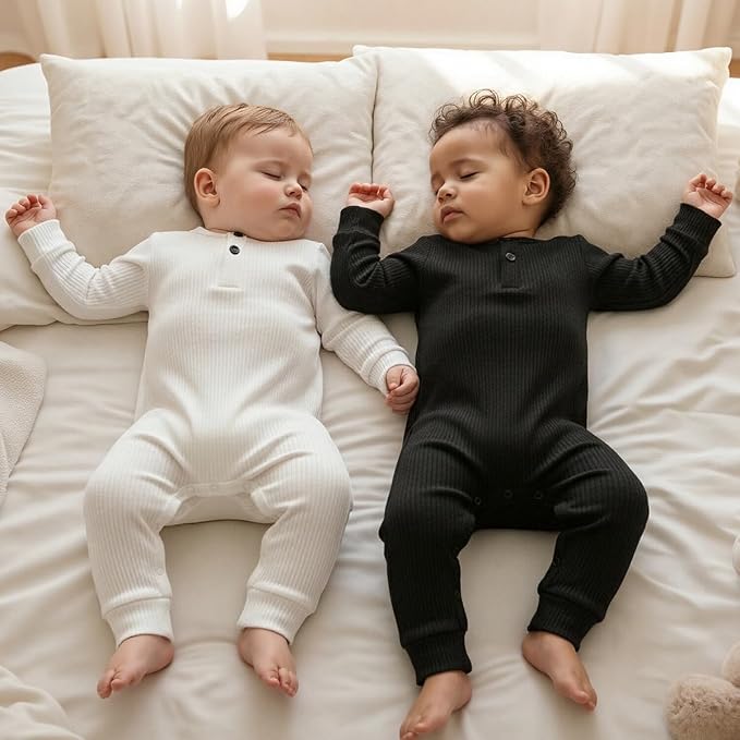 Bafeicao Baby Boy Girl 2/3 Pack Solid Romper Ribbed Short/Long Sleeve | - Image 5