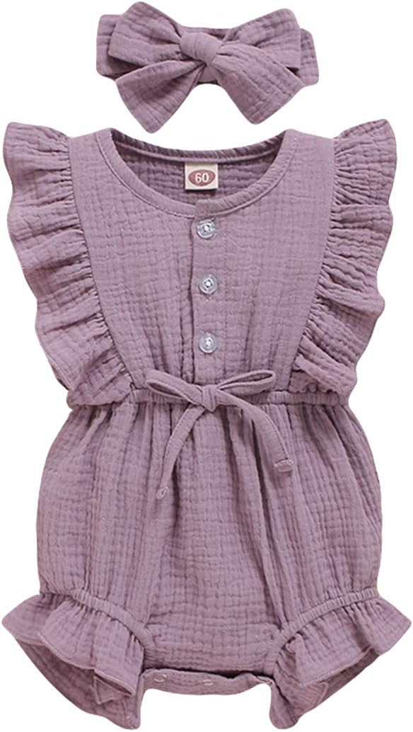 YOUNGER TREE Toddler Baby Girl Ruffled Sleeveless Romper Casual Summer Jumpsuit by YOUNGERTREE