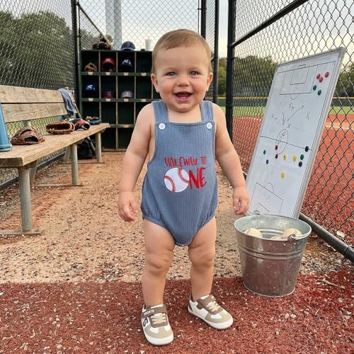 Honganda Baby Boy 1/2 Birthday Outfit Half Way to One Cake Smash Romper - Image 4