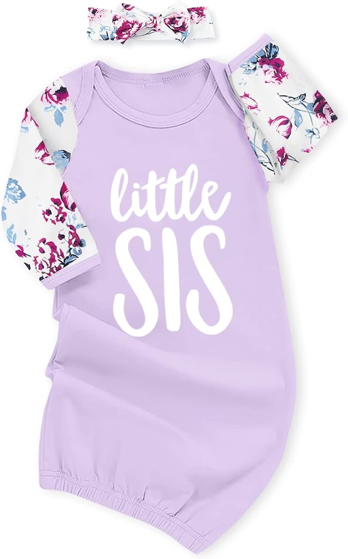 AMAWMW Newborn Baby Girl Little Sister Sleeper Gown Stripe Long Sleeve by AMAWMW