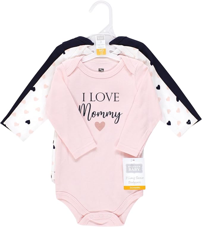Hudson Baby Baby Girls' Cotton Long-sleeve Bodysuits 3-pack - Image 2