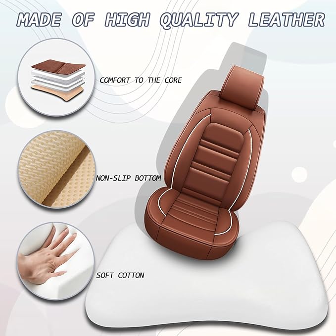 Seat Covers for Volvo Car xc60 2010-2025 | 5-Seats Leather Seat Covers, Easy to Install Automotive Seat Covers Full Set (Full Set, Coffee)