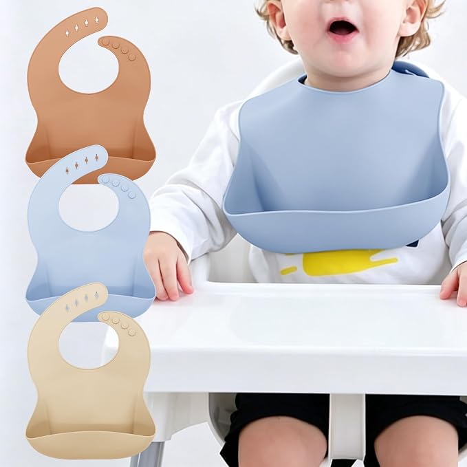 Set of 3 Silicone Bibs for Babies Toddler, Soft Adjustable Bibs for Baby Girl by Unknown