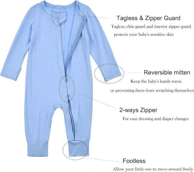 Aablexema Unisex Rayon of Bamboo Baby Footless Pajamas Romper - Image 4