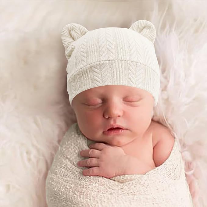 BQUBO Newborn Baby Hats Bear Ears and Mittens Sets Preemie Caps Baby Boy Girl - Image 4