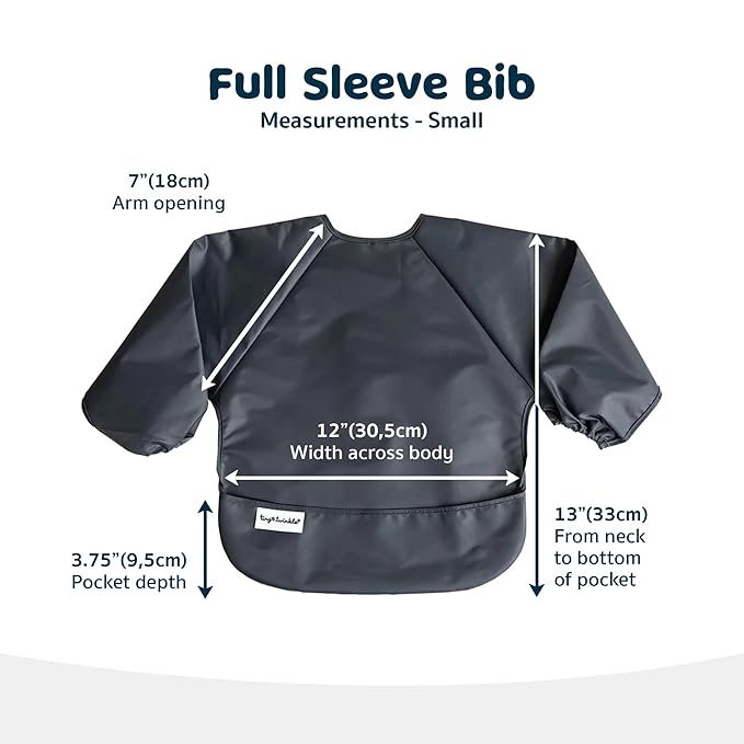 Tiny Twinkle Long Sleeve Bib for Babies & Toddlers – 2 Pack Waterproof Smock Bibs for Eating – Machine Washable & Mess-Proof, Baby Feeding Essential & Shower Must-Have (Sage Charcoal,6–24M)
