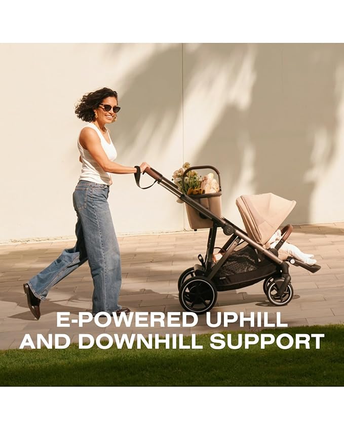 Cybex e-Gazelle S Electronic Assist Stroller – Gazelle S Single-to-Double Electric Stroller, Smart Assist, Rocking Mode, 20+ Configurations & Compact Fold, Silver Frame with Stone Grey Seat