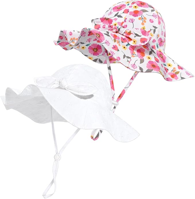 Baby Girl Sun Hat with UPF 50+ Outdoor Adjustable Beach Hat with Wide Brim by DANMY