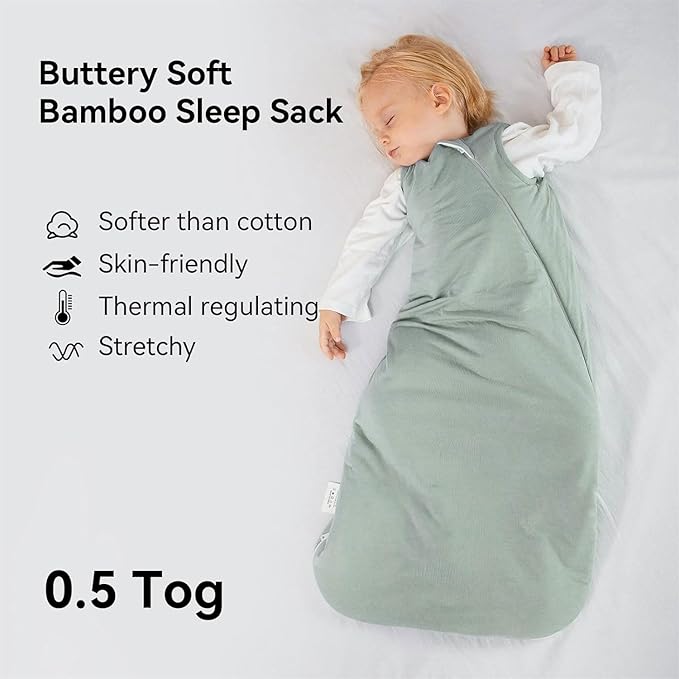 BubblePanda Rayon Made from Bamboo Sleep Sack 6-12 Months 0.5 Tog Soft Lightweight Toddler Sleep Sack for Babies 2-Way Zipper Wearable Blanket Baby 6 Months