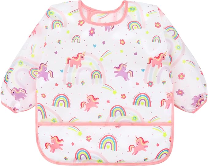 Accmor 4 Pack Long Sleeve Bibs, Baby Smock Waterproof Full Sleeved Bib - Image 8