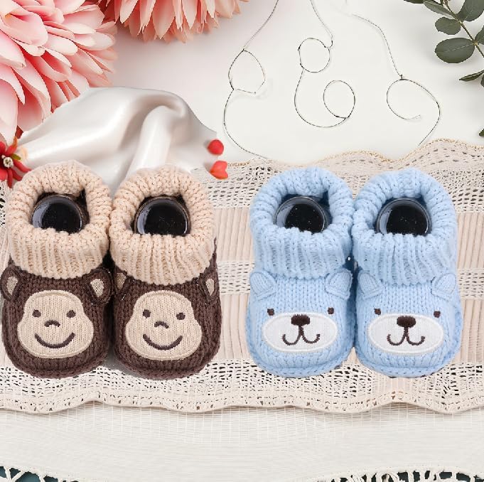 2 Pairs Baby Booties Newborn First Walkers Cozy Shoes Warm Knit Soft Booties - Image 3