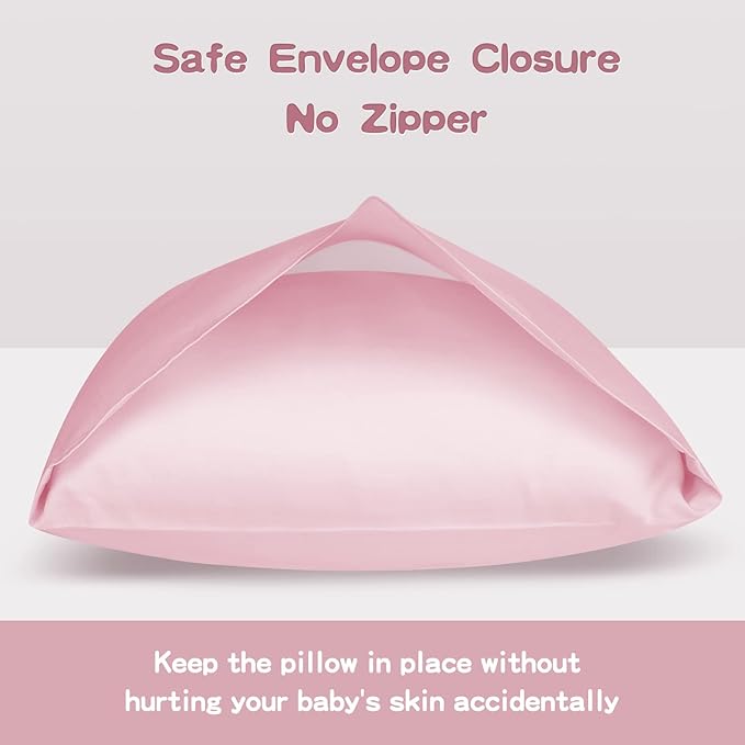 Organic Cotton Toddler Pillowcase 2 Pack, 14 x 20 Travel Pillow Case Cover for Babies, Kids, Boys and Girls, Soft and Breathable Small Pillow Cases with Envelope Closure, Pink
