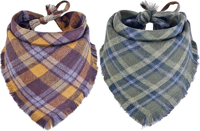 Fall Dog Bandana Autumn Thanksgiving Plaid Reversible Triangle Bibs Scarf by KZHAREEN