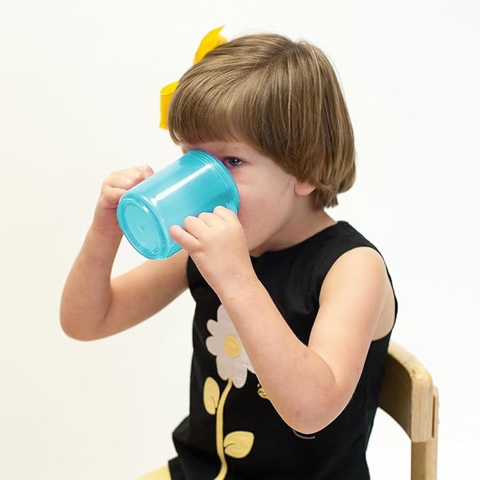 TalkTools Recessed Lid Cup with Handles - Leak Proof | Promotes Oral Motor Skills, Lip Closure, and Self Feeding | Alternative to Sippy Bottle | Food Grade Materials | Dishwasher Safe (Light Blue)