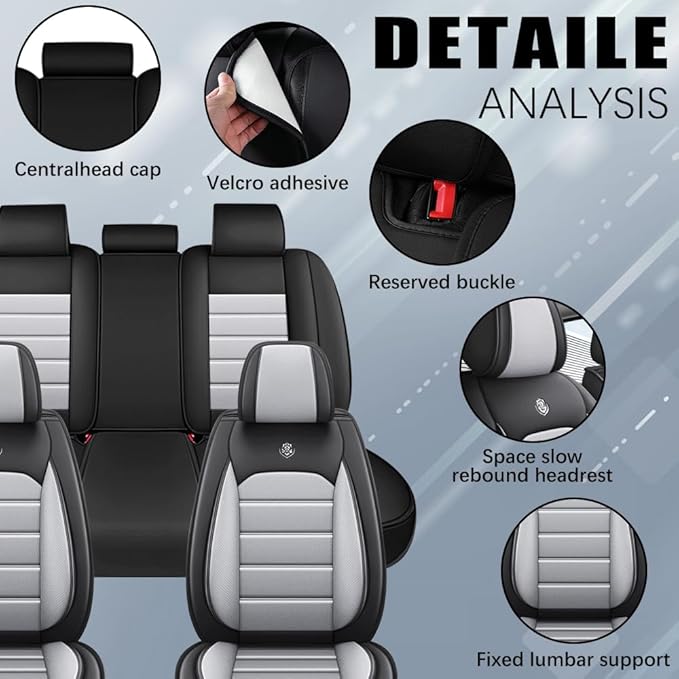 Leather Seat Cover for Ford Edge 2010-2026,Waterproof Soft Seat Covers,Interior Accessories Seat Covers Cushion Vehicle Protector Airbag Compatible(Black&Gray,Full Set)