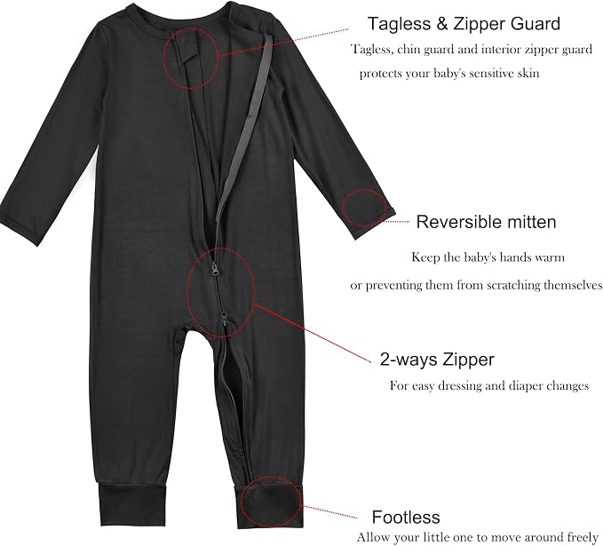 Aablexema Unisex Rayon of Bamboo Baby Footless Pajamas Romper - Image 4