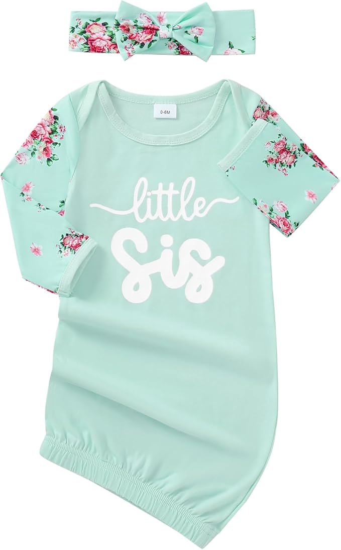 AMAWMW Newborn Baby Girl Little Sister Sleeper Gown Stripe Long Sleeve by AMAWMW