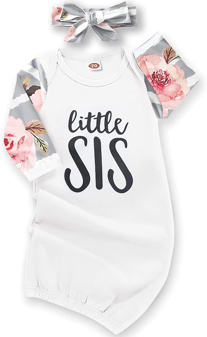 AMAWMW Newborn Baby Girl Little Sister Sleeper Gown Stripe Long Sleeve by AMAWMW
