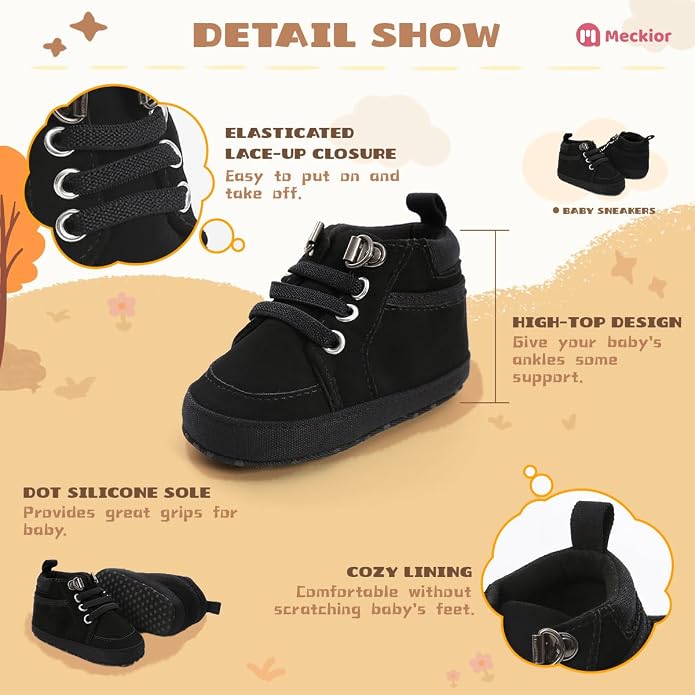 Meckior Toddler Baby Boys Girls High Tops Ankle Sneakers Soft Anti-Slip Sole PU - Image 4