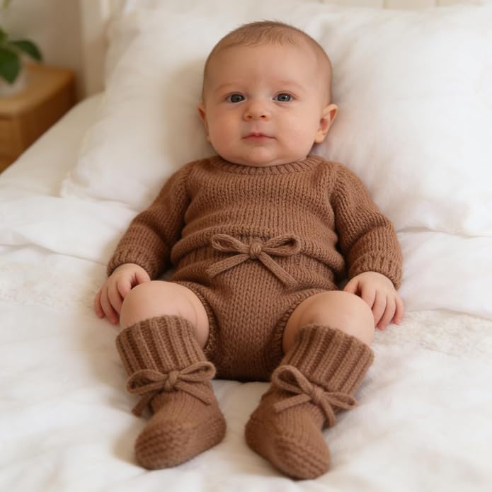 LifeTree Baby Knit Booties-2 Pairs, Cozy Cotton Handmade Crochet Baby Shoes - Image 6