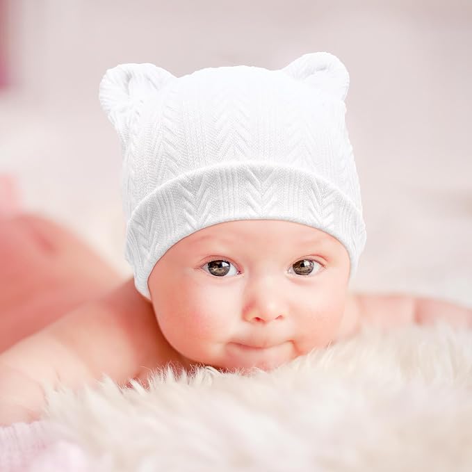 BQUBO Newborn Baby Hats Bear Ears and Mittens Sets Preemie Caps Baby Boy Girl - Image 3