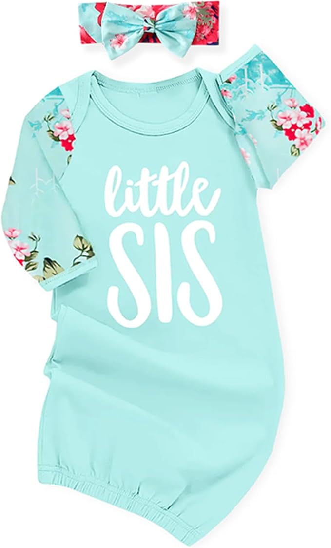 AMAWMW Newborn Baby Girl Little Sister Sleeper Gown Stripe Long Sleeve by AMAWMW