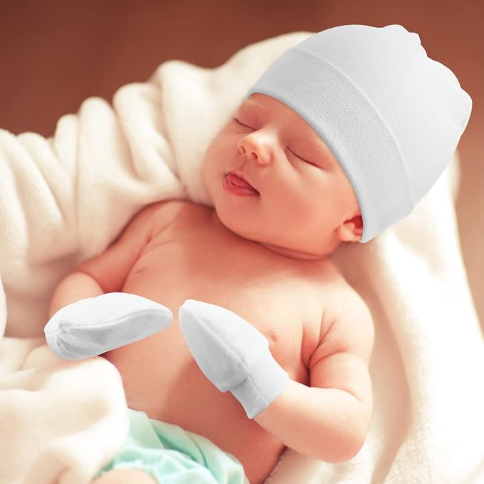 BQUBO Newborn Girls Hats Baby Hat and Mittens Set Infant Caps Bow Hospital - Image 3