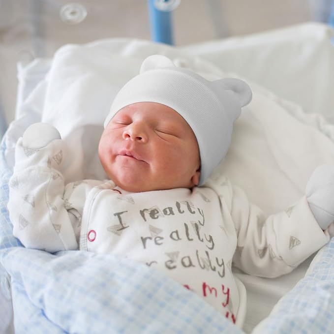 BQUBO Newborn Baby Hats Mittens Set Hospital Hat Beanie Infant Caps Baby Gloves - Image 2