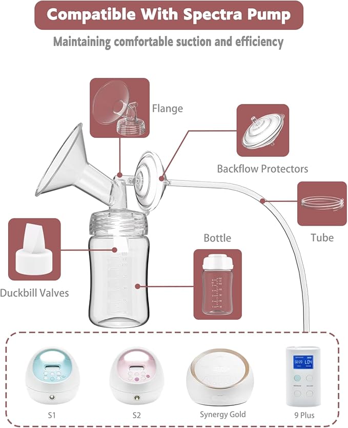 4packs 27mm Full Breast Replacement Pump Parts for Spectra S1 S2 9 Plus Synergy Gold Include 13mm Flange,Valve,Backflow Protector,Tube,Bottle,Caps, Fit for Motif Luna Cimilre Ameda MYA Pump