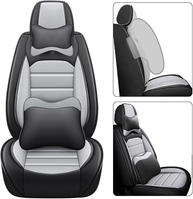 Leather Seat Cover for Ford Edge 2010-2026,Waterproof Soft Seat Covers,Interior Accessories Seat Covers Cushion Vehicle Protector Airbag Compatible(Black&Gray,Full Set with Pillow)