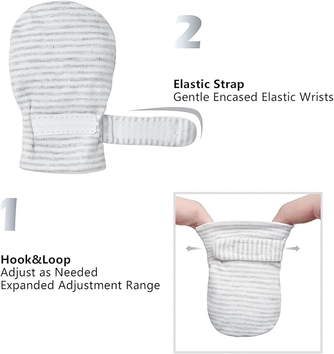 Newborn Baby No Scratch Mittens Stay On, 100% Cotton Breathable, Adjustable - Image 5