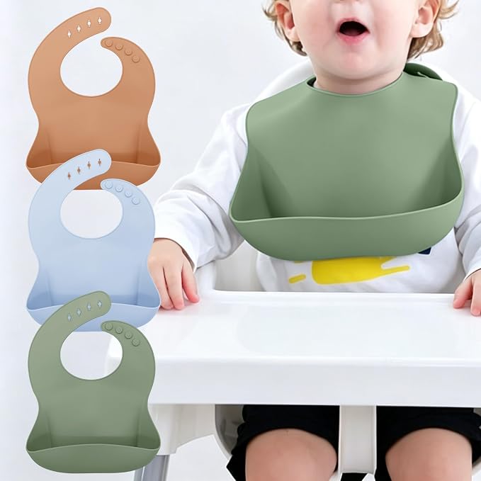 Set of 3 Silicone Bibs for Babies Toddler, Soft Adjustable Bibs for Baby Girl by Unknown