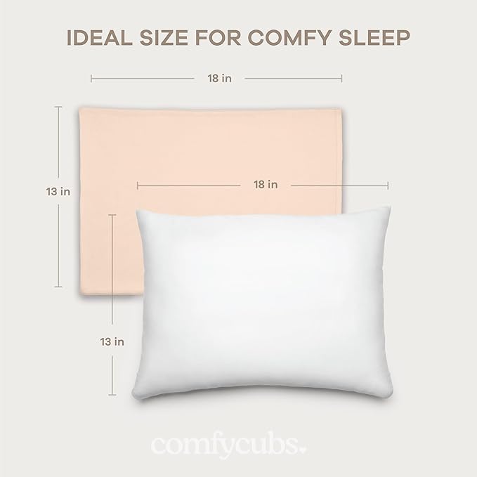 Comfy Cubs Toddler Pillow with Cotton Pillowcase, 13 x 18 in - Travel and Sleep Support for Kids - Lightweight, Breathable Microfiber Fill - Soft and Cozy Small Pillow for Toddlers - Cream