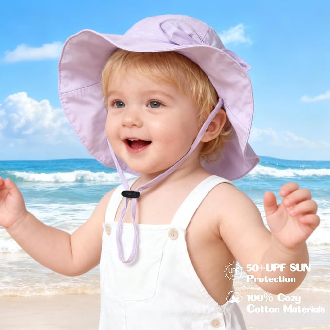 Baby Girl Sun Hat with UPF 50+ Outdoor Adjustable Beach Hat with Wide Brim - Image 4
