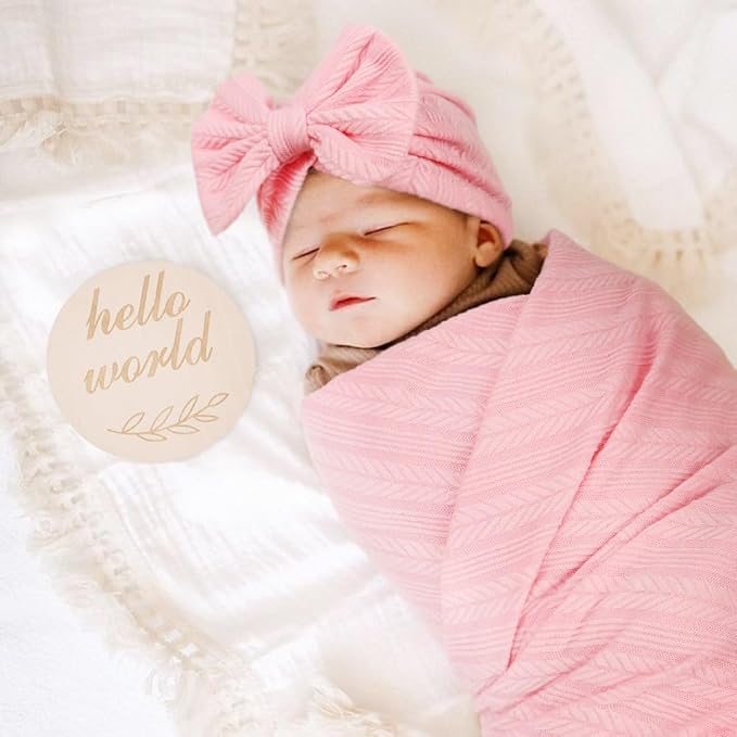 AQOKKA Newborn Receiving Blanket Wheat Ear Bow Hat Hairband Set - Image 6