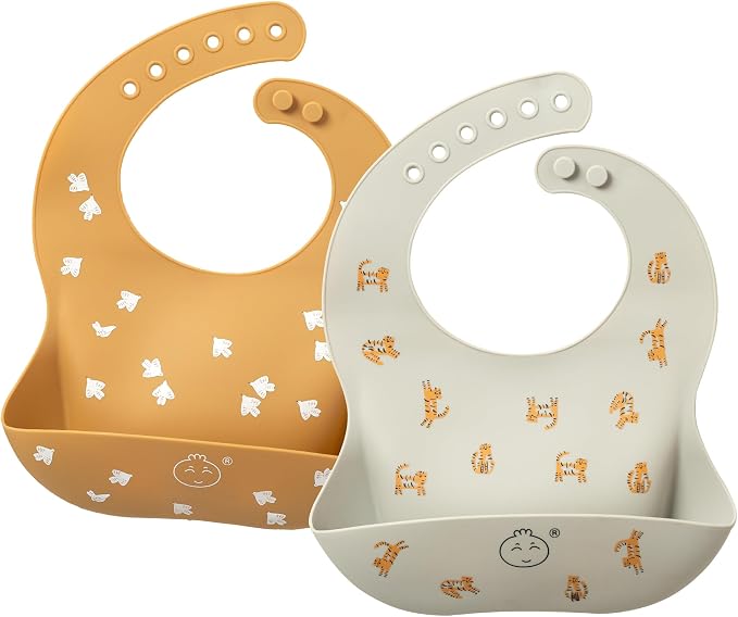 Little Dimsum Silicone Baby Feeding Bibs Easily Adjustable and Wipe Clean Soft by LittleDimsum