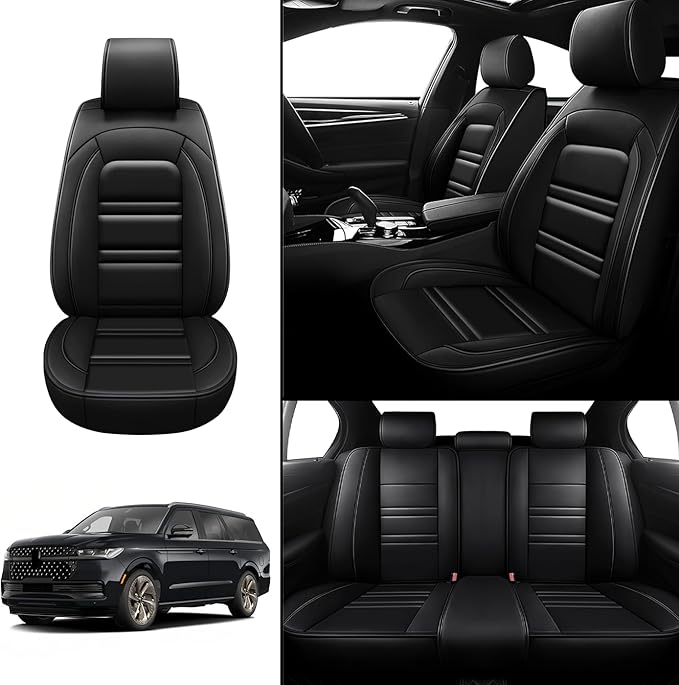 Seat Covers for Lincoln Navigator 1998-2025 | 5-Seats Leather Seat Covers, Easy to Install Automotive Seat Covers Full Set (Full Set, Black)