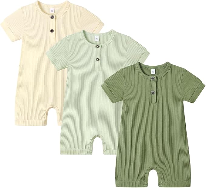 Bafeicao Baby Boy Girl 2/3 Pack Solid Romper Ribbed Short/Long Sleeve | by Bafeicao