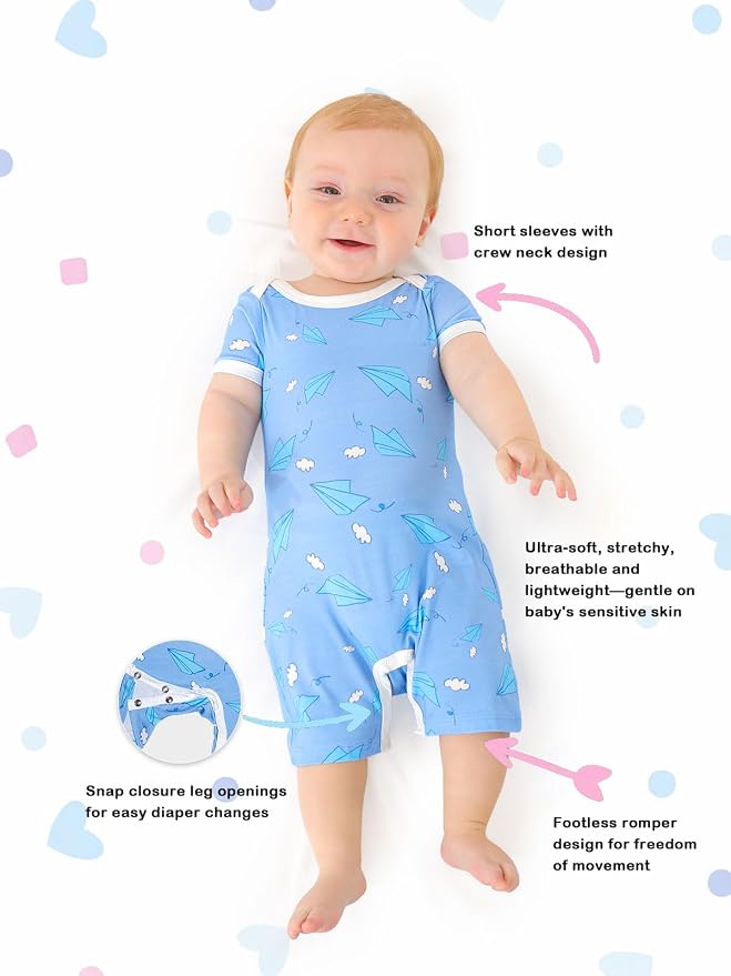 GUISBY Baby Rayon Romper Pajamas, 0-24M | Silky Soft Feel，Snap Closure，Footless - Image 2
