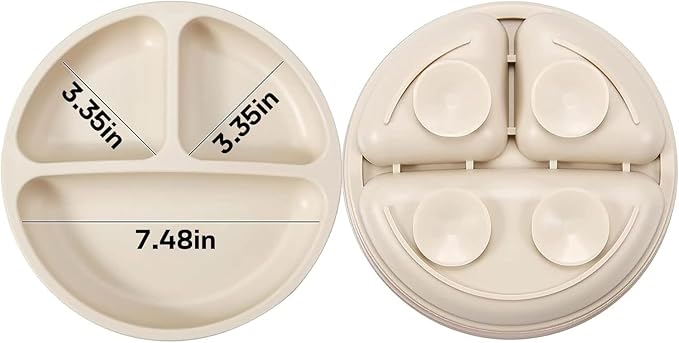 PandaEar 3 Pack Toddler Plates, Silicone Divided Suction Plate for Babies, BPA-Free 100% Food-Grade Silicone Unbreakable Baby Plate (Pink/Linen/Light Pink)