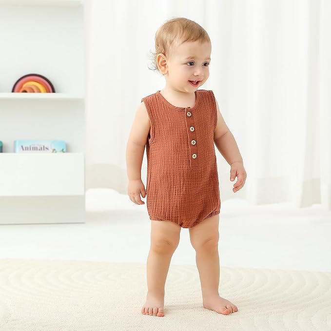 Baby Boy Romper 3 Pack Sleeveless Cotton Linen Tank Top Bodysuit | Breathable - Image 2