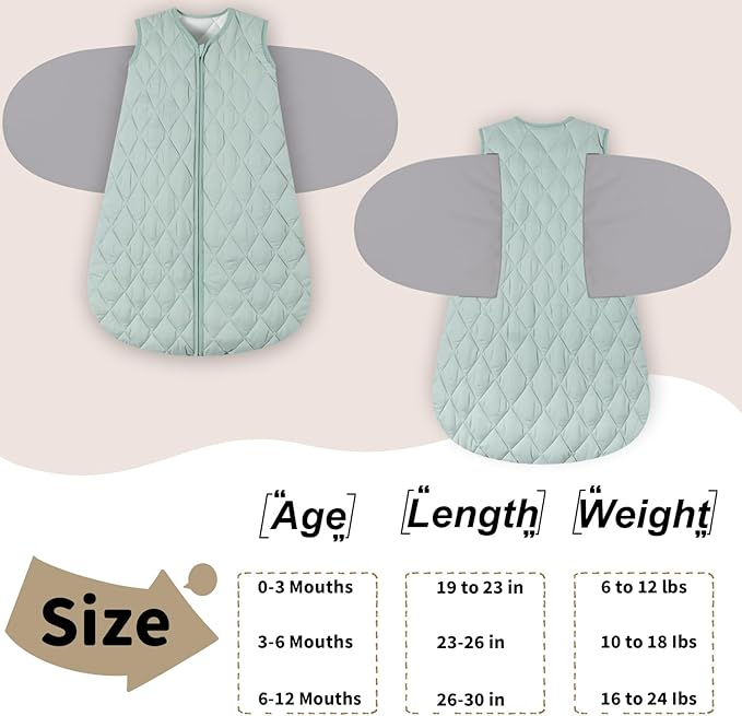 Newborn Sleep Sack Baby Swaddle,3-Way Adjustable Wearable Blanket,Swaddling Sleeping Bag,TOG 2.5 (Green, 3-6 Months)