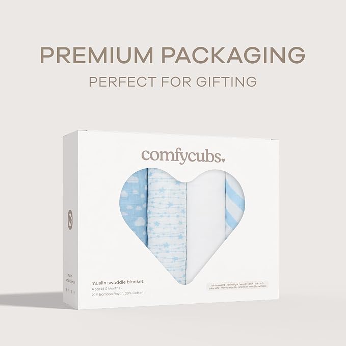 Comfy Cubs Muslin Swaddle Blankets Pack of 4, 47 x 47 Inches, Soft Cotton Baby - Image 5