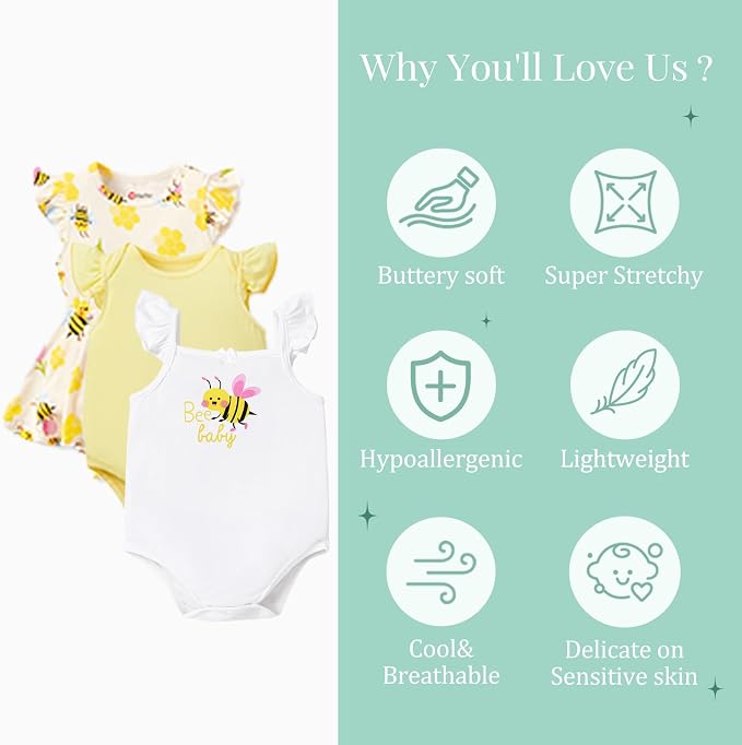 PATPAT Baby Girl Bamboo Viscose Bodysuits Set - Image 3