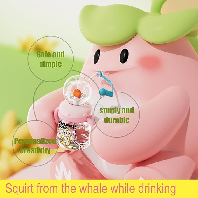 Whale Fountain Tumbler, Spill Proof Straw Cups for Toddlers Interactive Baby Straw Cup & Weighted Sippy Cups, Fun Drinking Cup with Whale Squirt 10oz/300ml